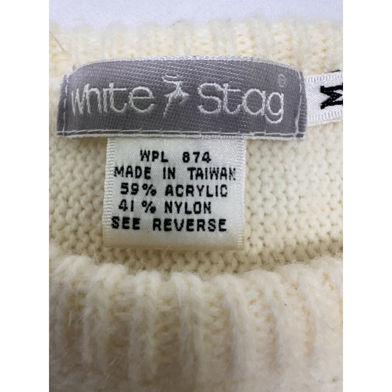 Vintage Oversized 80's White Stag Sweater Cream & Brown Cable Knitting Sz Med — image 3 of 6